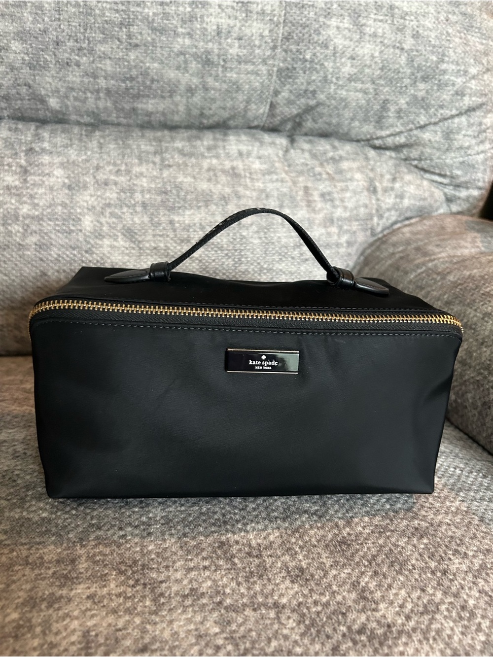 kate spade Black Women's Toiletry Bag with Gold Hardware